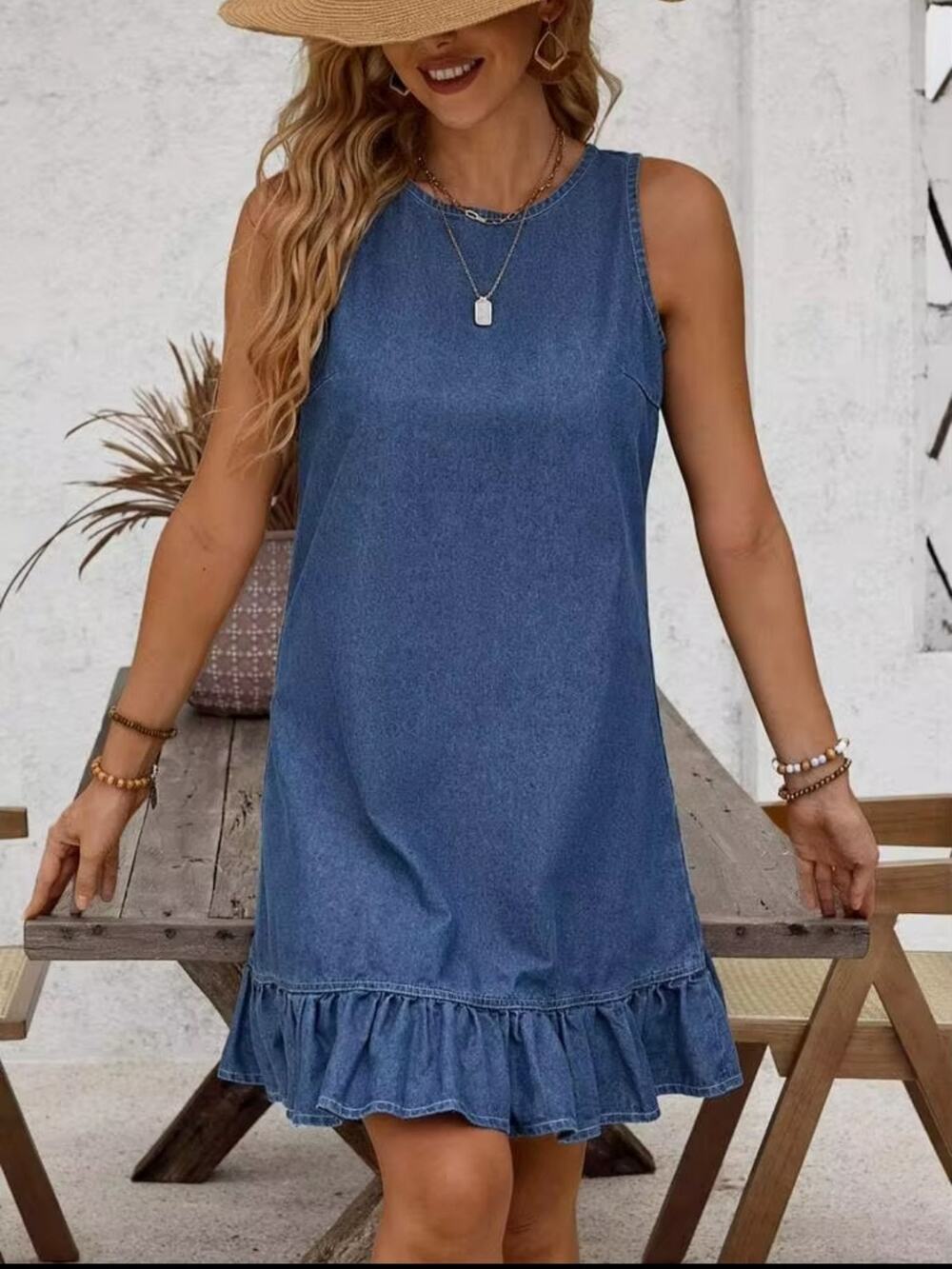#94 NWOT EMERY ROSE BUTTON BACK RUFFLE HEM DENIM DRESS ♡SIZE M♡